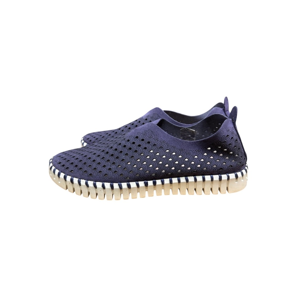 Ilse Jacobsen Tulip 139 Navy Blue Laser Cut Slip On Loafers Women 37